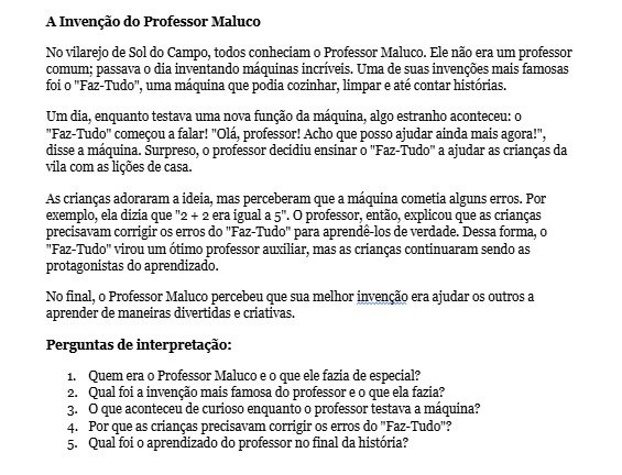 leitura e interpretação de texto 4 ano com gabarito
