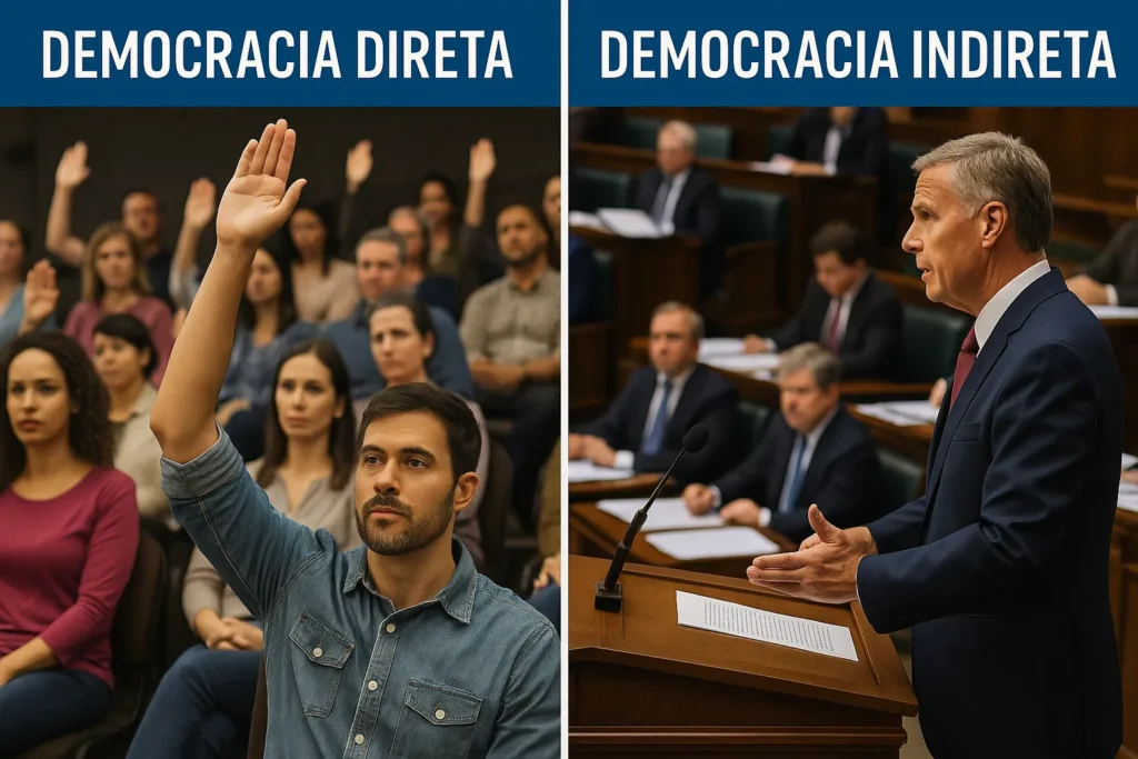 qual a diferença entre democracia direta e democracia indireta