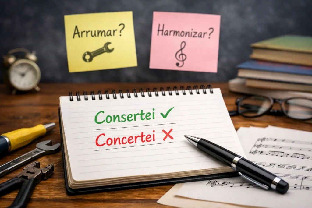 consertei ou concertei